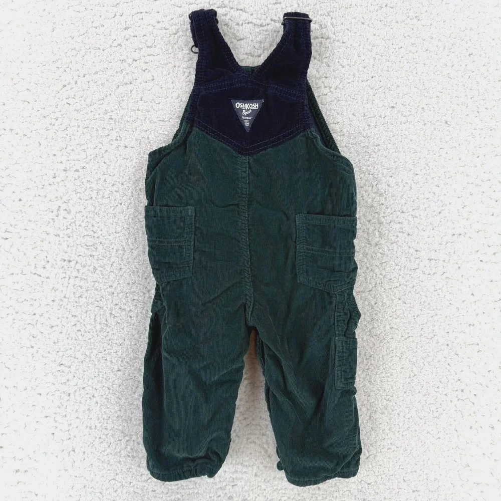 OshKosh Bgosh Boys 12M Green Corduroy Lined Colorblock Cargo Overalls 1R578910